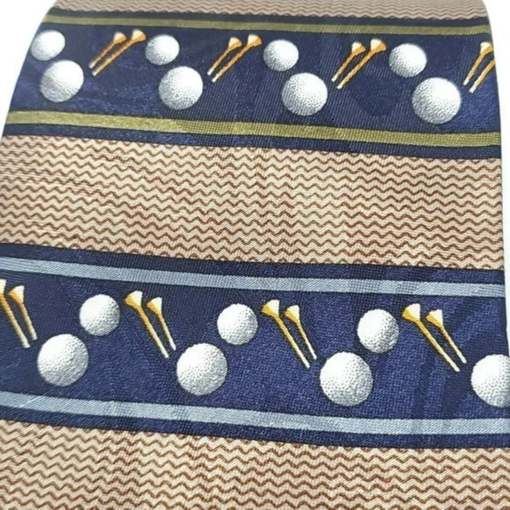 Steven Harris Tie Necktie Golf Balls‎ Tee Blue Tan Brown
